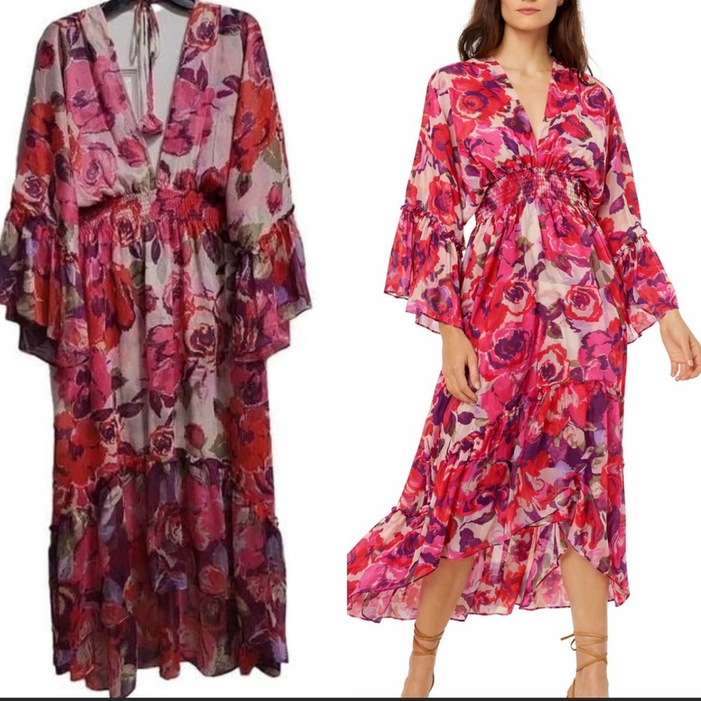 MISA LOS ANGELES SHADI dress - Pink and purple Floral Backless Dress XS